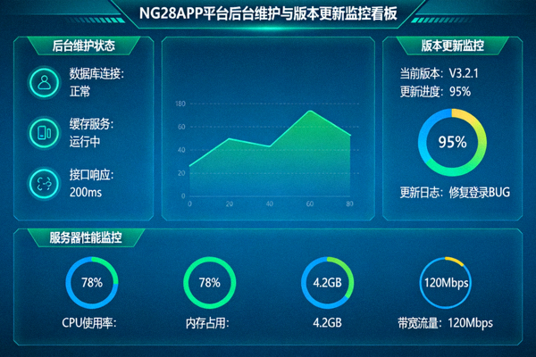 NG28APP平台后台维护与版本更新监控看板示意图